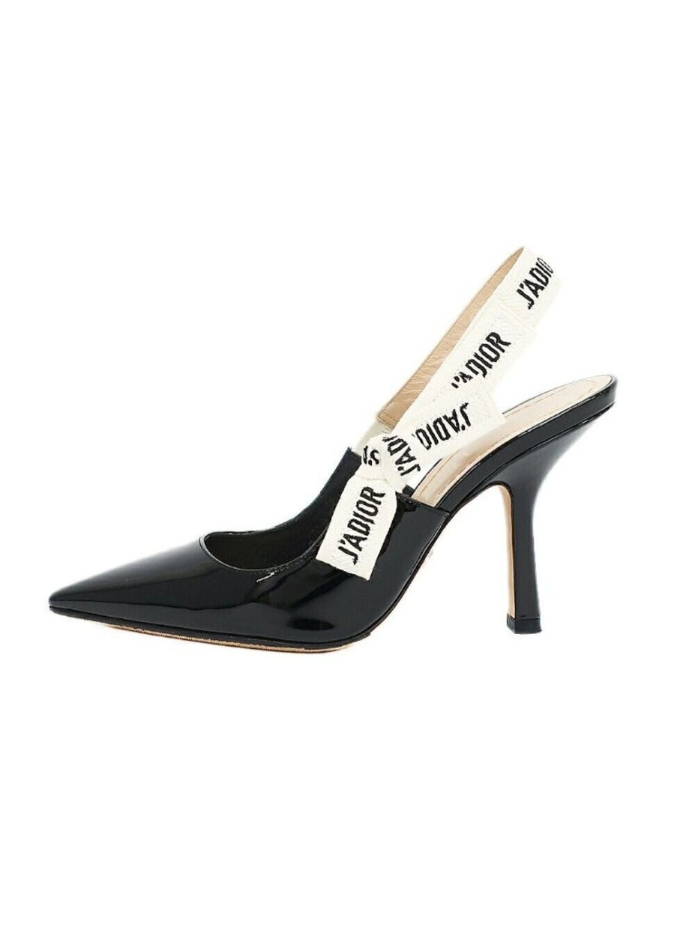 Dior Backstrap Pumps Black Patent Leather High Heels Ribbon Shoes